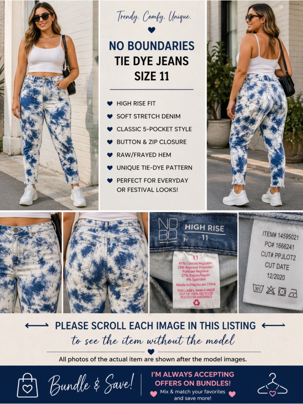 No Boundaries Blue and White Tie-Dye High-Rise Jeans Size 11
